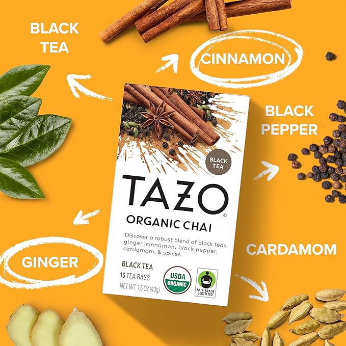TAZO Organic Chai Black Tea Bags, Chai Tea, 96 Total Tea Bags (16ct - Pack of 6)
