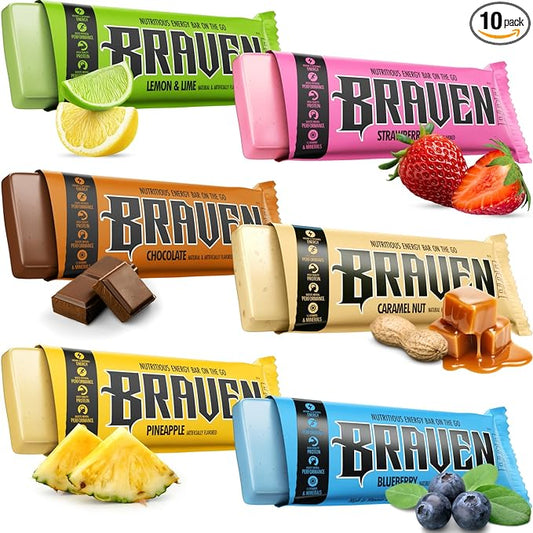 Braven Bar Variety Pack Energy Bars (1.59 oz, Pack of 10) ??Energy Chews with 5g Protein ??On-the-Go Snacks for Running, Hiking, and Sports - Gluten Free Snacks for Sustained Boost
