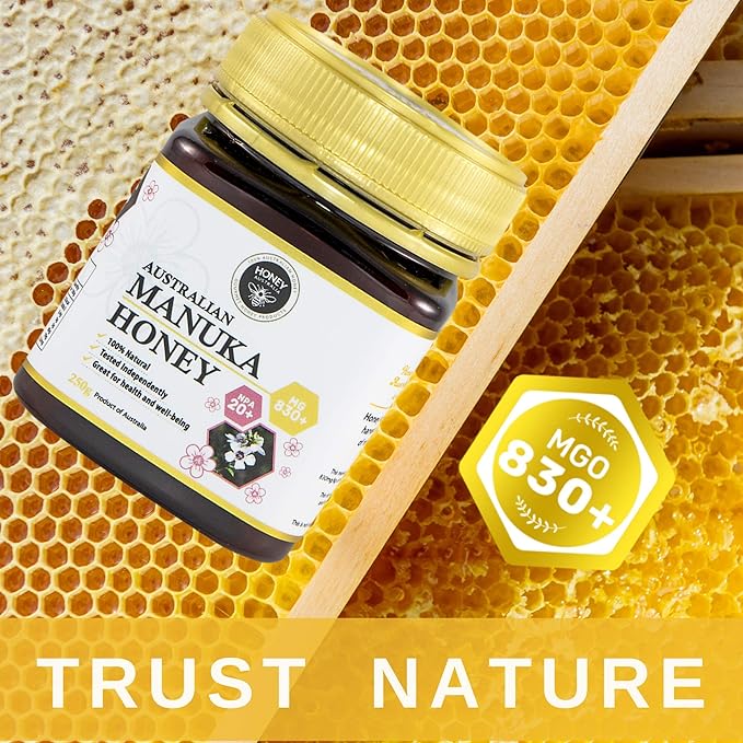 Honey Australia Manuka Honey MGO 830+ | 8.8 oz | Medical Grade, Organic, Raw, Certified Pure Manuka Honey for Daily Health & Wellness | Delicious, Rich Taste, Also Suitable For Skin Care