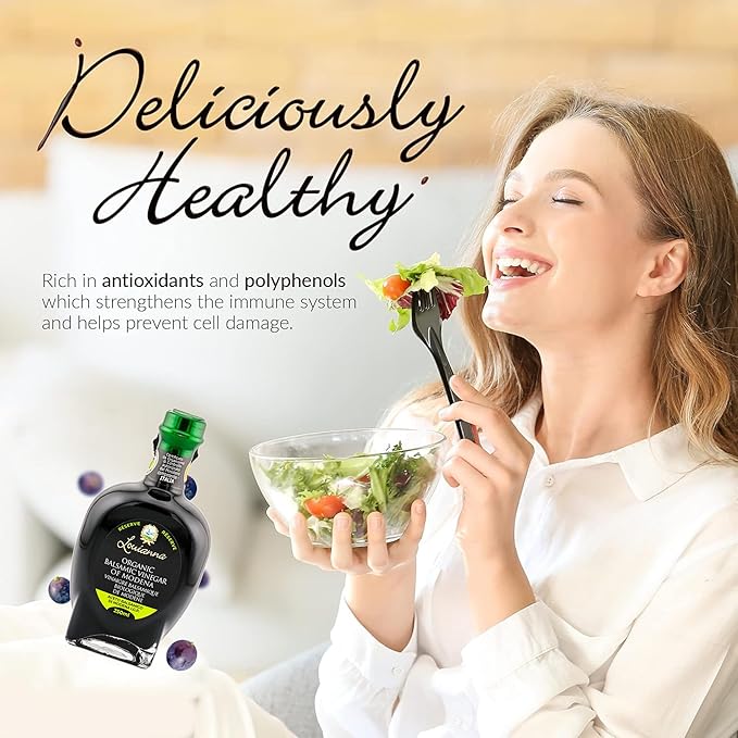 Louianna - Organic Balsamic Vinegar of Modena, High Polyphenol Aged Balsamic Vinegar, Aromatic Vinegar Made of Trebbiano Grapes, With Igp Recognition, 250 mL