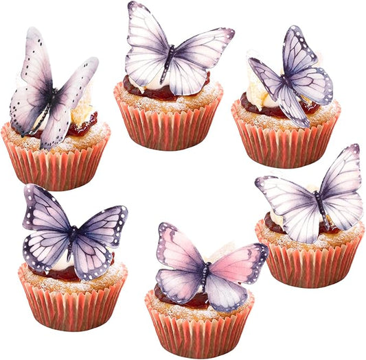 Rsstarxi 60 Pack Edible Butterfly Cupcake Toppers, Edible Butterfly Cake Decorations Butterfly Birthday Party Decorations for Baby Shower Wedding Anniversary Birthday Party Decorations Supplies Purple