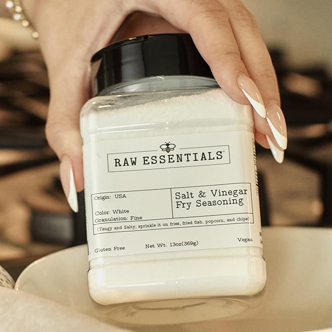 Raw Essentials Salt and Vinegar Fry Seasoning, Gourmet Fries Seasoning - Great on Fries, Fried Fish, Popcorn, and Chips - Tangy and Salty - Gluten Free and Vegan