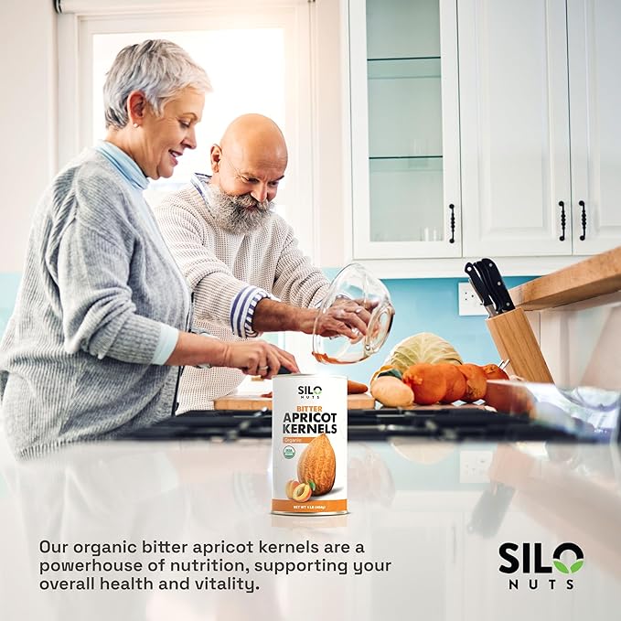 SILO Nuts Organic Bitter Apricot Kernels - USDA Certified Organic Bitter Apricot Seeds - Natural & Non-GMO, Premium Quality Kernals, No Sulfur or Additives - 16 oz