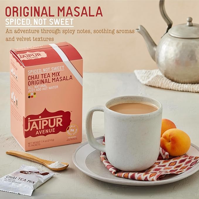 Jaipur Avenue Chai Tea Mix - Original Spiced Not Sweet - All-Natural, Preservative-Free, Gluten-Free, and Authentic Masala Chai Tea Latte - (15 Servings)