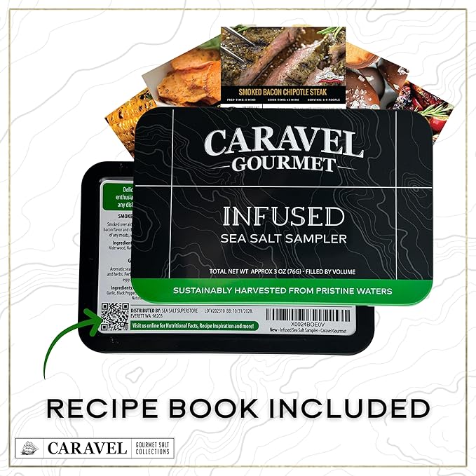 Infused Sea Salt Sampler Set, Finishing Salt for Seasoning, Gourmet Cooking Gift and Spice Variety Pack for Special Occasions, 0.5 oz x Bundle of 6 Flavored Salts - Caravel Gourmet Salt