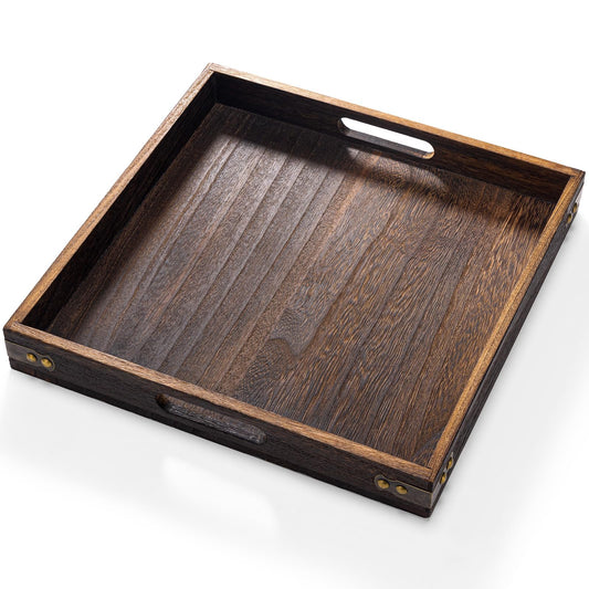 Serving Tray with Handles,Wood Decorative Tray,Square Large Serving Platter