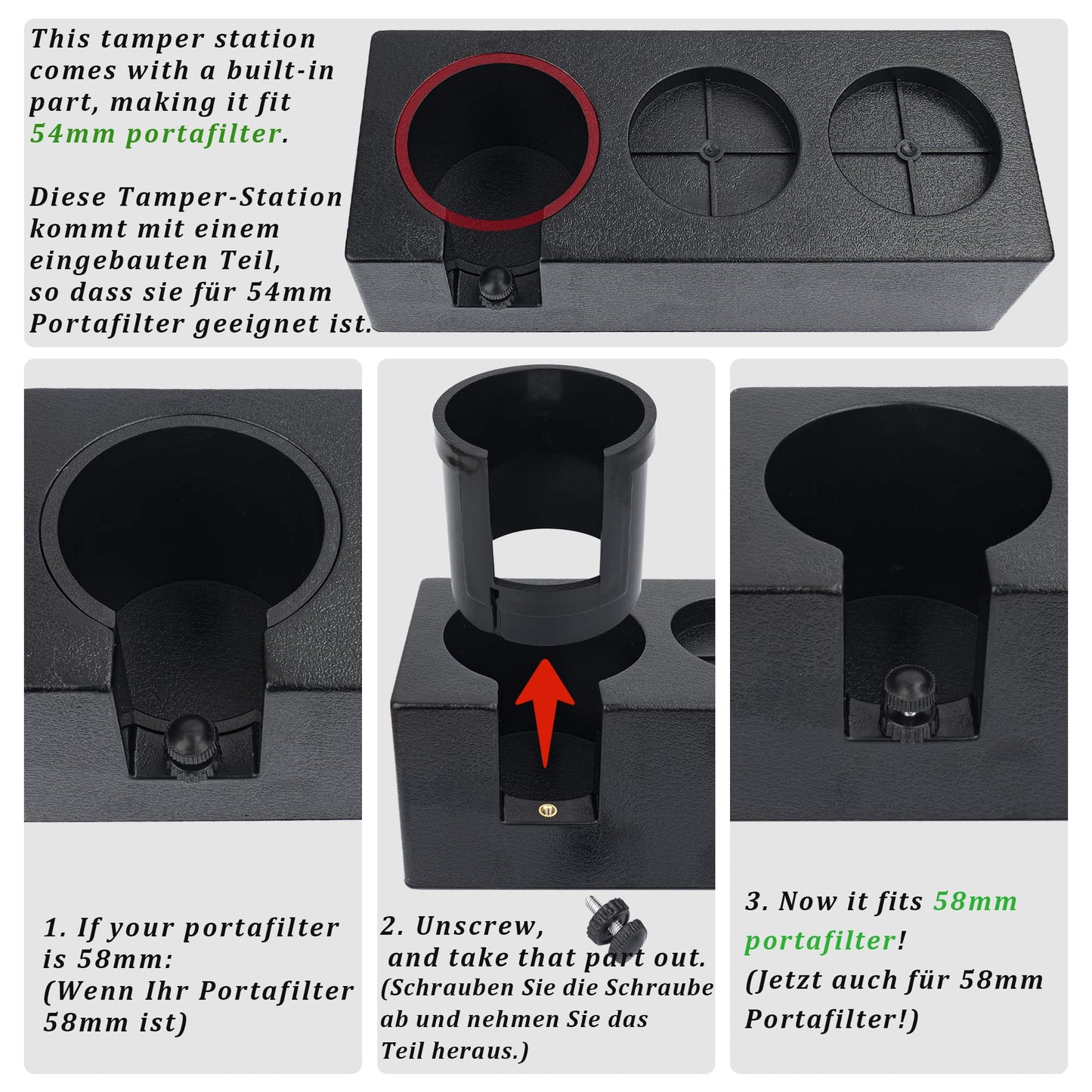 Ezebesta 54mm-58mm Tamper Station Anti-Slip Espresso Black Tamping Stand Solid Holder for