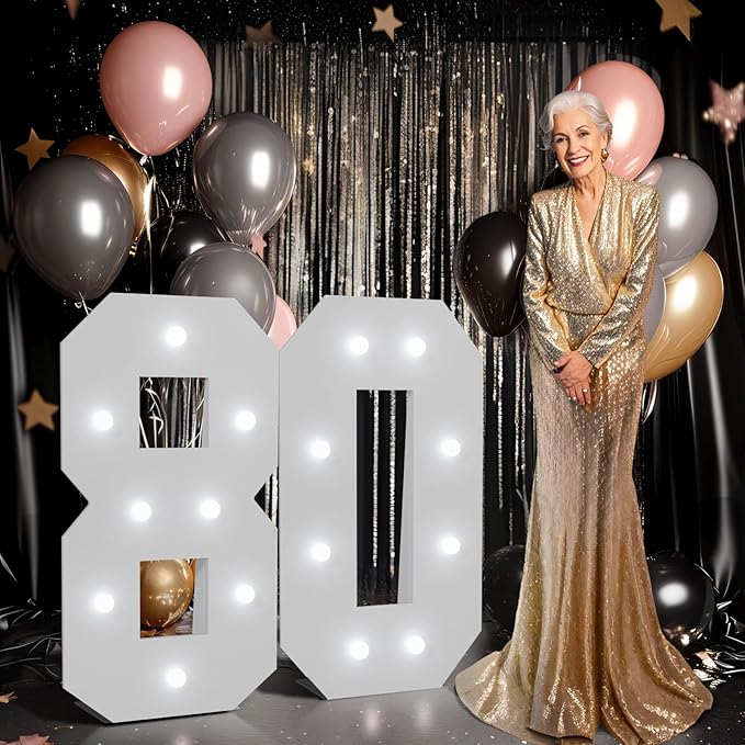 imprsv Marquee Numbers Large 80th-Birthday Decorations: 3ft Light up Number Balloon for Party Big 80 Year Old Women Men Birthday Decoration Anniversary Foam Board Wall Number 80