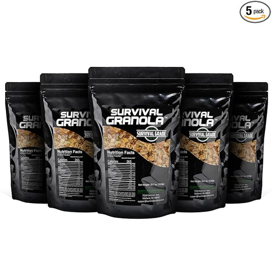 Survival Grocery Organic Ancient Grain Survival Granola??- Gluten Free, Non-GMO, No Added Sugar, High Protein Snack With Nuts, Seeds, Coconut, and Honey - Ideal for Breakfast, Cereal, Yogurt, or Snack (93.50 oz./5 Bags)