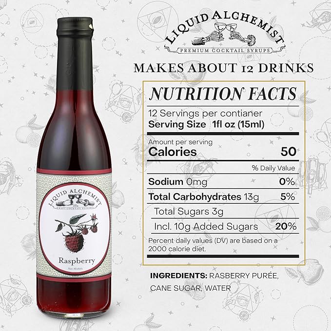 Liquid Alchemist Raspberry Syrup for Drinks - Real Ingredients Make the Perfect Summer Cocktail or Margarita Mix - Our Raspberry Cocktail Syrup is Non-GMO & Vegan (12.7 oz)