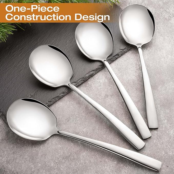 Extra Large Serving Spoons Set 18/8 Stainless Steel Silver Serving Utensils 11.7Inch Big Metal Spoons for Buffet, Parties, Catering, Banquet - Dishwasher Safe (6-Piece, Silver)