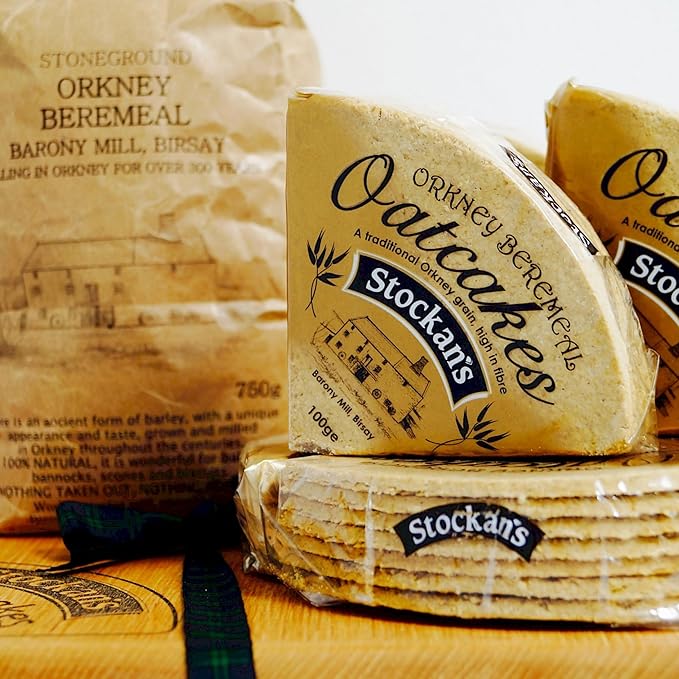Stockan's Orkney Wholegrain Beremeal Barley Oatcakes - Traditional Scottish Savoury Biscuits Imported from Scotland - 6 Packs (8 Oatcakes in Each Pack)