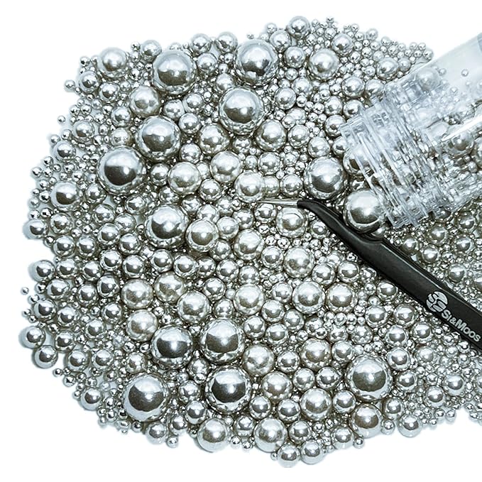 Silver Edible Pearl Sprinkles for Cake Decorating 5.1 OZ Silver Edible Pearls Edible Cupcake Decorations Halloween Christmas Cookie Decorations Edible Sugar Pearls for Cakes,Cupcakes Toppers Baby Shower Wedding Supplies with Tweezers
