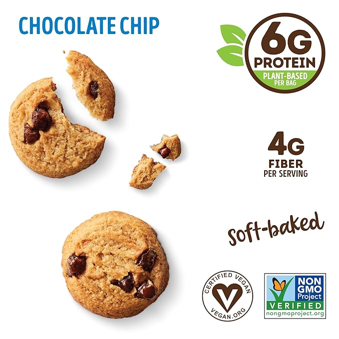 Lenny & Larry's The Complete Crunchy Cookie, Chocolate Chip, 6g Plant Protein, Vegan, Non-GMO, 4.25 Ounce Pouch (Pack of 6)