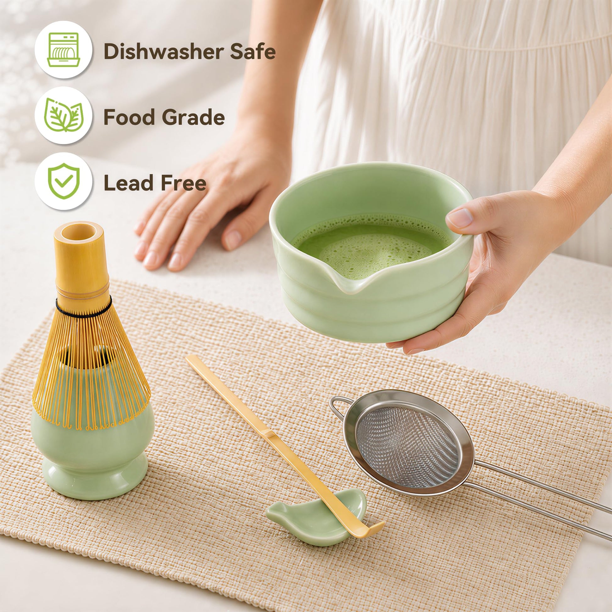 Matcha Whisk Set with Ceramic Bowl - Complete Matcha Making Kit, Bamboo Whisk (Chasen), Whisk