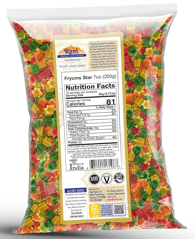 Rani Far Far/Fryums (Wheat & Tapioca Pellet) Star Shape 7oz (200g) ~ Vegan, Kosher, Uncooked, Used to Make Papad, Bhungra/Chip Snack