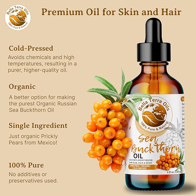 Bella Terra Oils Pure Sea Buckthorn Oil ??1gallon, Enhances Hair and Skin Appearance, Rich in Nutrients, Non-Greasy, Quick Absorbing