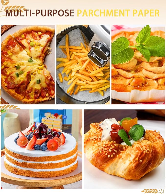 200Pcs Parchment Paper Rounds, 10 Inch Baking Parchment Circles, Precut Baking Sheets Round, Burger Patty Paper Liners for Tortilla Press, Cake Pan, Air Fryer, Springform Pan, Pizza Pan, Cake Cookie