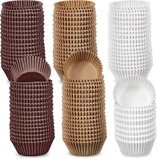 Zonon 1000 Counts Cupcake Liners for Baking Liners Paper Cupcake Wrappers Bulk Cup Cake Cases Muffin Baking Paper Cups for Candy Cooking(Brown White Nature,1.18 Inch-Mini Size)