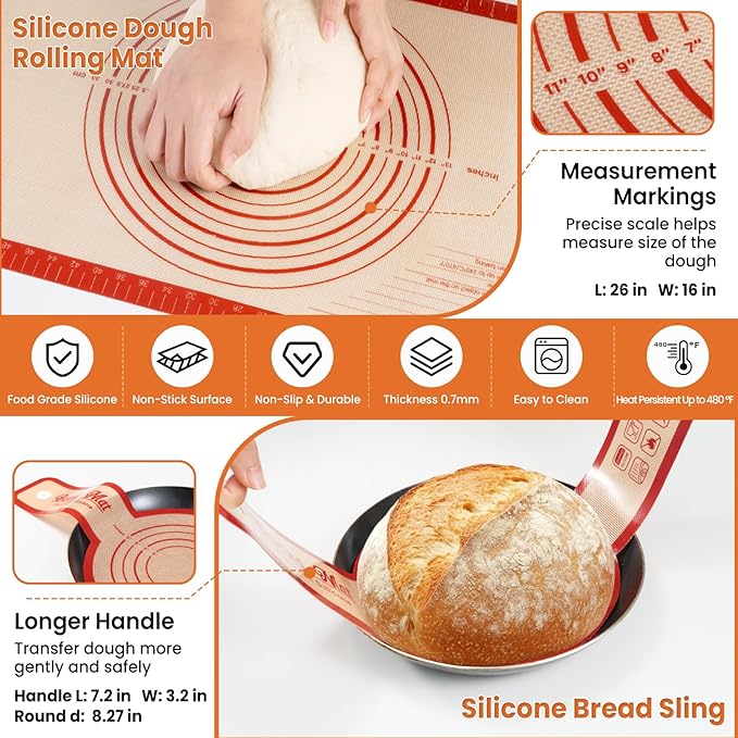 TomCare Sourdough Starter Kit 38PCS Sourdough Bread Baking Supplies, 42oz Glass Starter Jar 10'' Round Cotton Bread Proofing Basket 10pcs Bread Bags 10pcs Measuring Cups Silicone Baking Mat Tools