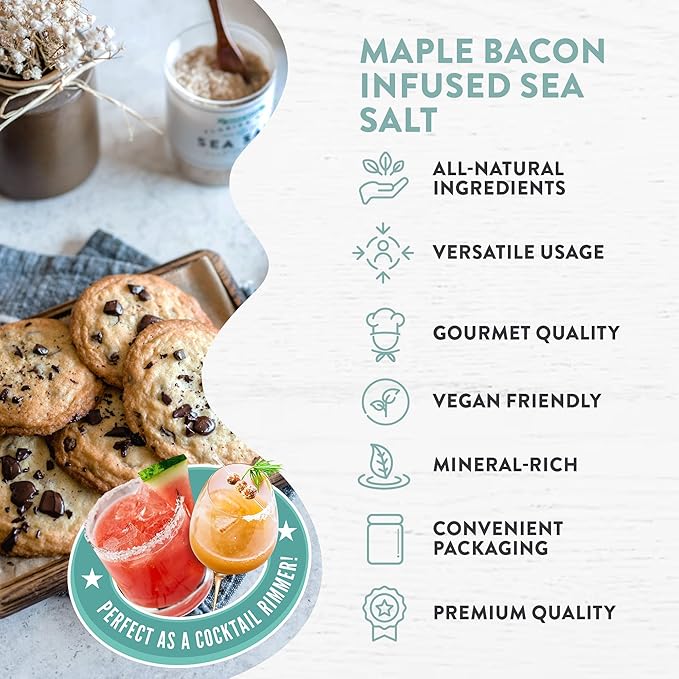 FLORIDA PURE Maple Bacon Sea Salt - Smoky Bacon Salt, 80+ Mineral Sea Salt Unrefined, Non Iodized, Natural Sea Salt for Baking, Cooking, Cocktail Rims Vegan Friendly Flaky Sea Salt (1.75 oz Jar)