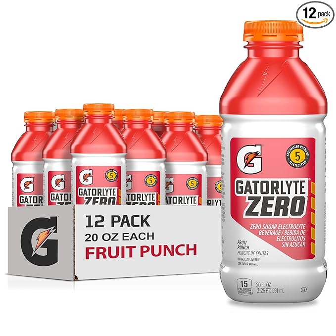 Gatorlyte Zero Rehydration Electrolyte Drink, Fruit Punch, Specialized Blend of 5 Electrolytes, Zero Sugar, No Artificial Sweeteners, No Artificial Flavors, 20 fl oz Bottles (12 Pack)