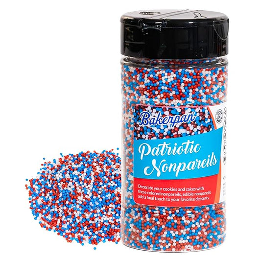 Bakerpan Patriotic Nonpareils Sprinkles - 7 Ounces Patriotic Sprinkles for Cake Decorating - Edible Nonpareils for Cupcakes, Ice Cream, Cake Decorations (Made in USA)