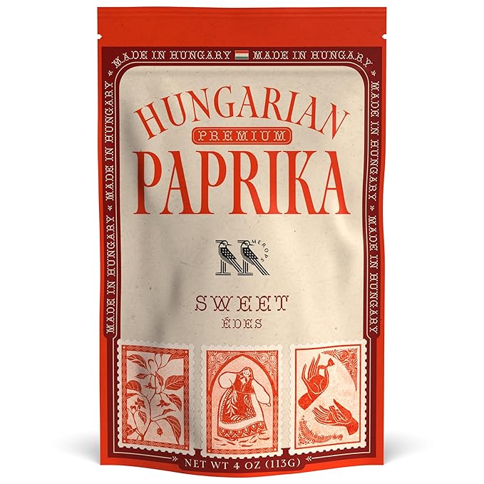 Premium SWEET Hungarian Paprika Powder (4 oz) - Non-GMO - Vibrant Deep Red Color - Protected Designation of Origin (PDO): Szeged Region, Hungary - Authentic Seasoning Spice in Resealable Bag by MEROPS