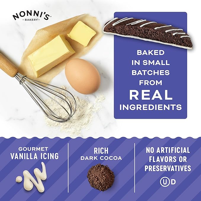 Nonni's Cookies & Crème Biscotti, Rich Dark Cocoa Cookie with Vanilla Icing, 8 Individually Wrapped Bakery Snacks, 6.88 oz, 3 Pack