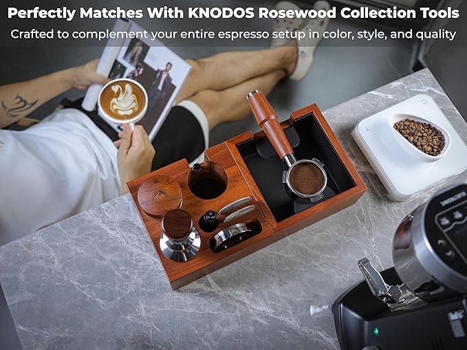 58mm Espresso Knock Box Set ??Rosewood Tamping Station Organizer & Coffee Grounds Bin | Professional Espresso Accessories for 58mm Portafilter Machines