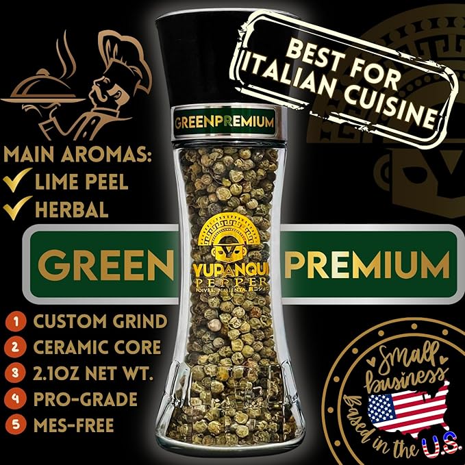 Green Peppercorn Grinder with Green Peppercorns Whole YUPANQUI - Refillable Gourmet Pepper Grinder with Peppercorns Organic Peppercorn - Pepper corns for grinder