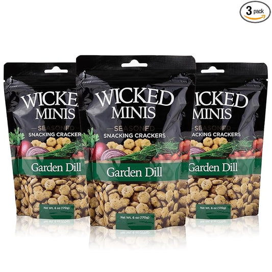 Wicked Minis Soup & Oyster Crackers - Saltine & Salted Flavored Mini Puffed Soup, Savory Snacking Mix, Seasoned Croutons Salad Toppers, Crackers for Chili 6oz (Garden Dill, Pack of 3)