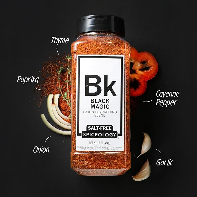 Spiceology – Black Magic Salt-Free Cajun Blackening Seasoning – Bold & Savory Blackened Seasoning for Chicken, Fish, Turkey, and More – Versatile Cajun Spice Blend & Dry Rub – 16 oz