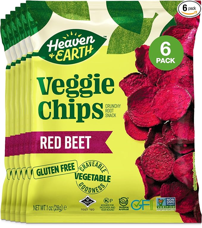 Heaven & Earth Beet Chips 1oz (6 Pack) Crisp and Delicious | Gluten Free | Certified Kosher (including Passover)