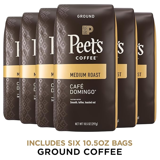 Peet's Coffee, Medium Roast Ground Coffee - Cafì±?Domingo 63 Ounces (6 Bags of 10.5 Ounces)