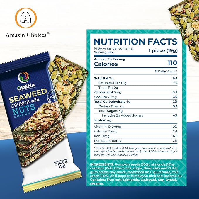Seaweed Crunch with Nuts Classic Taste??Amazin Choices Vegan Snack Bars with Cashews, Almonds & Pumpkin Seeds ??Premium Asian Chips ??Seaweed Sheets ??Sandwich Seaweed ??Variety Pack