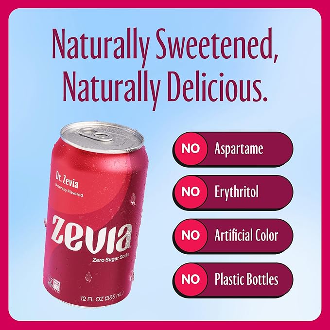 Zevia Zero Sugar Soda, Dr. Zevia, 12 oz Cans (24-Pack) ??Naturally Sweetened, Zero Calorie Sugar Free Soda - Non-GMO Project Verified, Gluten-Free, Vegan
