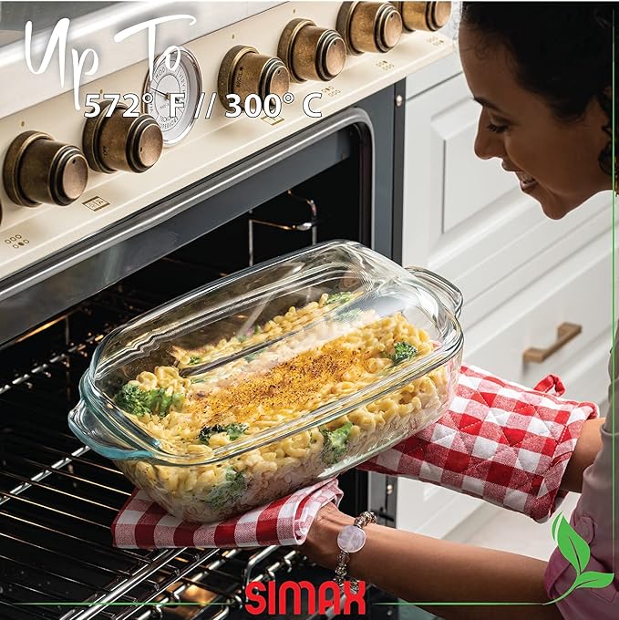 Simax Glass Casserole Baking Dish: Clear Glass Round Casserole Dish with Lid and Handles,Covered Bowl for Cooking, Baking, Serving, Dishwasher, and Oven Safe Cookware ??3 Quart Dish + 2.2 Quart Lid