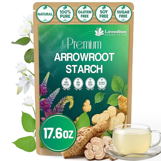 Lavendium, Premium Arrowroot Starch Powder ??17.6oz Resealable Bag, Gluten-Free, Non-GMO, Premium Plant-Based Thickener for Cooking, Baking & Frying. No Sugar. No Caffeine. Vegan