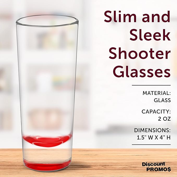 DISCOUNT PROMOS Cordial Shooter Shot Glasses 2 oz. Set of 10, Bulk Pack - Great for Birthdays, Parties, Indoor & Outdoor Events - Red
