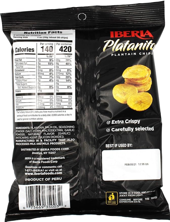 Iberia Garlic Plantain Chips, 3 Ounce (Pack of 24)