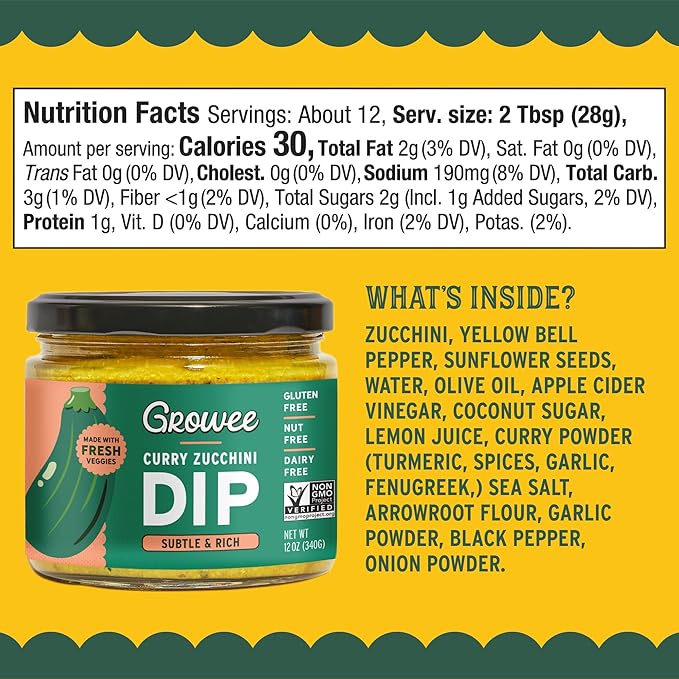 Growee Vegan Curry Zucchini Dip & Spread (2 Pack) ??Dairy-Free Queso & Salad Dressing Alternative ??Nut-Free, Gluten-Free, Soy-Free Plant-Based Condiment for Rice Bowls, Salads & Indian Dishes