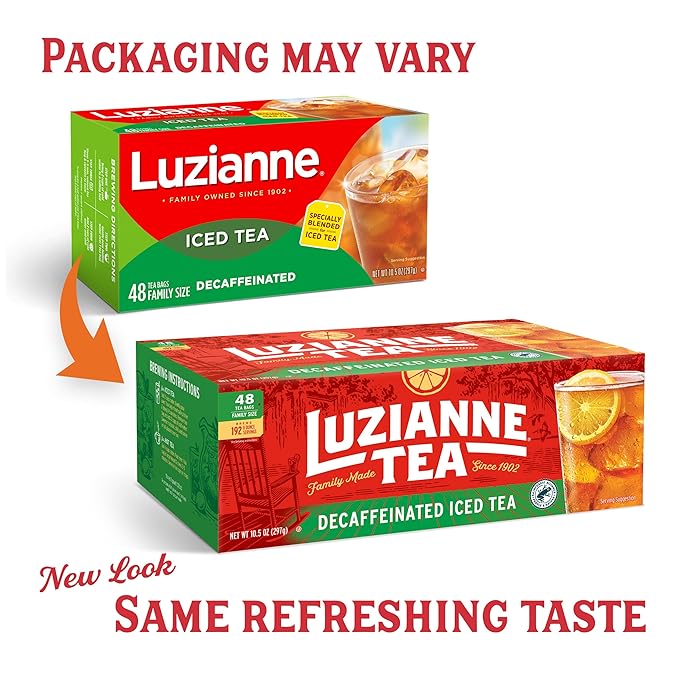 Luzianne Decaffeinated Iced Tea Bags, Family Size, 48ct Box (Pack of 6)