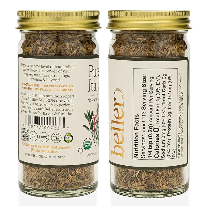 PURE ITALIAN | 0.8 oz | Organic Italian Seasoning Spice Blend for Authenticate Italian Cooking Made with Real Organic Herbs and Spices | Rachel Beller Nutrition Power Spicing
