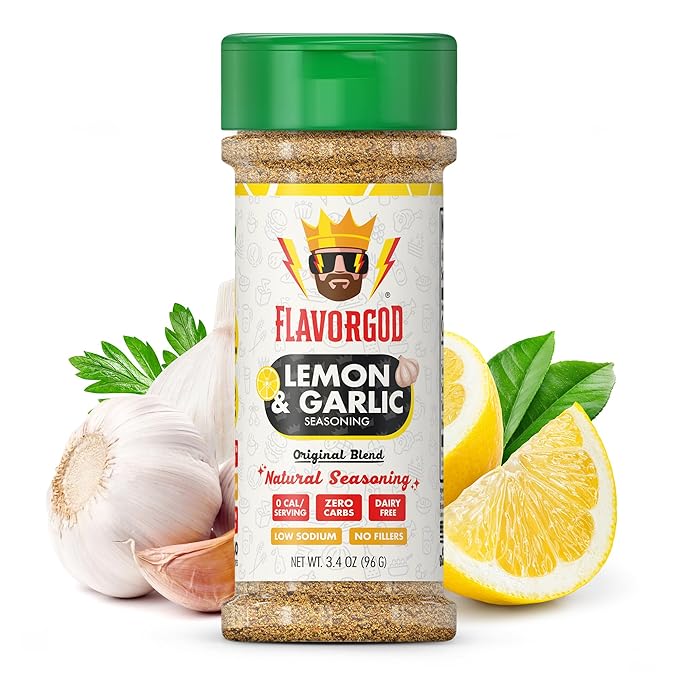 Lemon Garlic Seasoning Mix by Flavor God - Premium All Natural & Healthy Spice Blend for Chicken, Seafood, Salads & Vegetables - Kosher, Low Sodium, Dairy-Free, Vegan & Keto Friendly - Great Flavor Spices and Seasoning Gift
