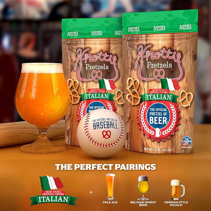 Knotty Pretzels ?쏷he Official Pretzel of Beer??7.5 oz Individual Seasoned Pretzels in Resealable Pretzel Snack Bags, The Perfect Pairing for Beer, Savory Italian Flavor (6-Pack)