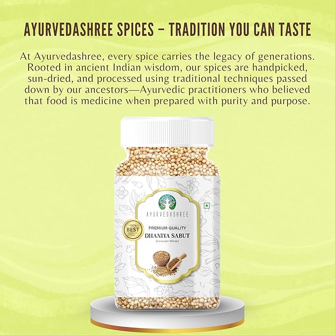 AYURVEDASHREE Coriander Whole (Indian Dhania) Spice 80gm PET Jar | All Natural | Salt-Free | Vegan | No Colors | | NON-GMO | Dhania Sabut | Indian Origin