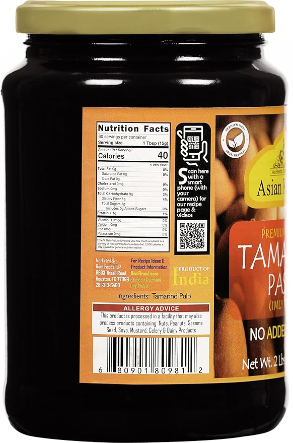 Asian Kitchen Tamarind Paste Puree (Imli) 32oz (908g) 2lbs Glass Jar, Gluten Free, No added sugar ~ All Natural | Vegan | NON-GMO | No Colors | Indian Origin