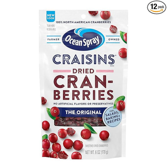 Ocean Spray® Craisins® Original Dried Cranberries, Dried Fruit, 6 Oz Pouch (Pack of 12)