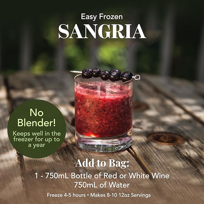 Frozen Cocktail Drink Mix Sangria - Each Bag Makes 10 Wine Slushies - Drink Powder Pouches for Alcohol - All Natural Low Sugar Mixer, No Blender Needed, 3 Pack